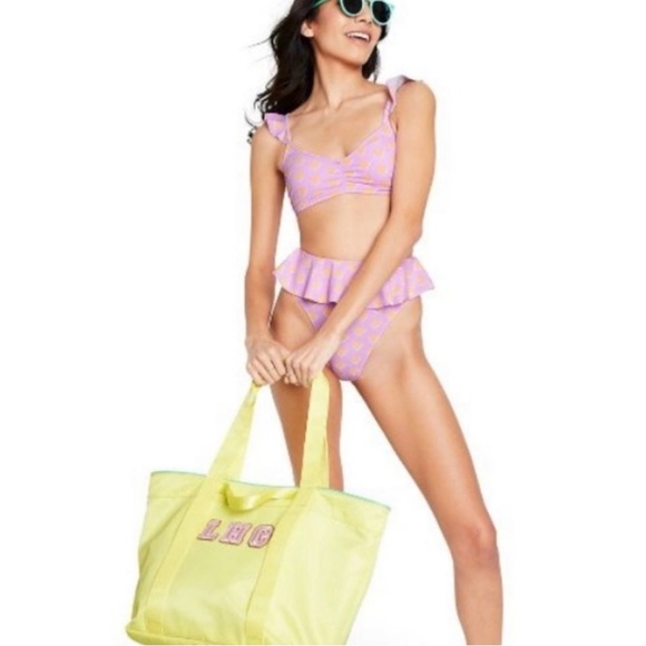 NWOT Stoney Clover x Target Flutter Strap Heart Print Bikini Set Lavender/Orange - Picture 3 of 16